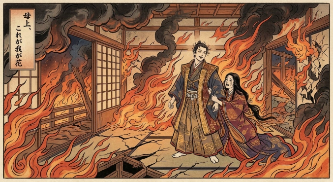 豊臣秀頼　～炎上天守で「母上、これが我が花」～