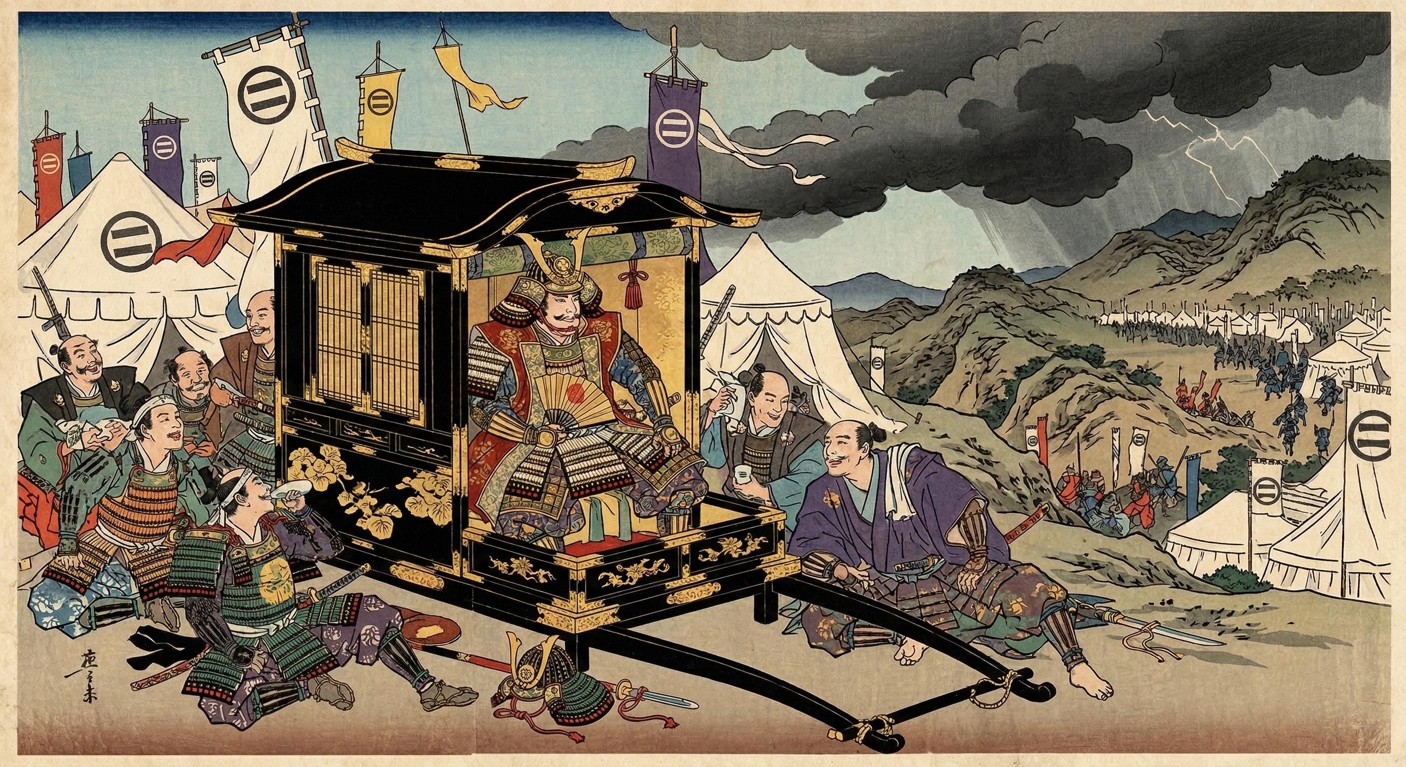 今川義元の「傲慢譚」は信長を英雄視する後世の創作。輿は権威の象徴、謡は勝利の儀式。義元は有能な武将で、計画的撤退中に天候と信長の奇襲で敗れた。