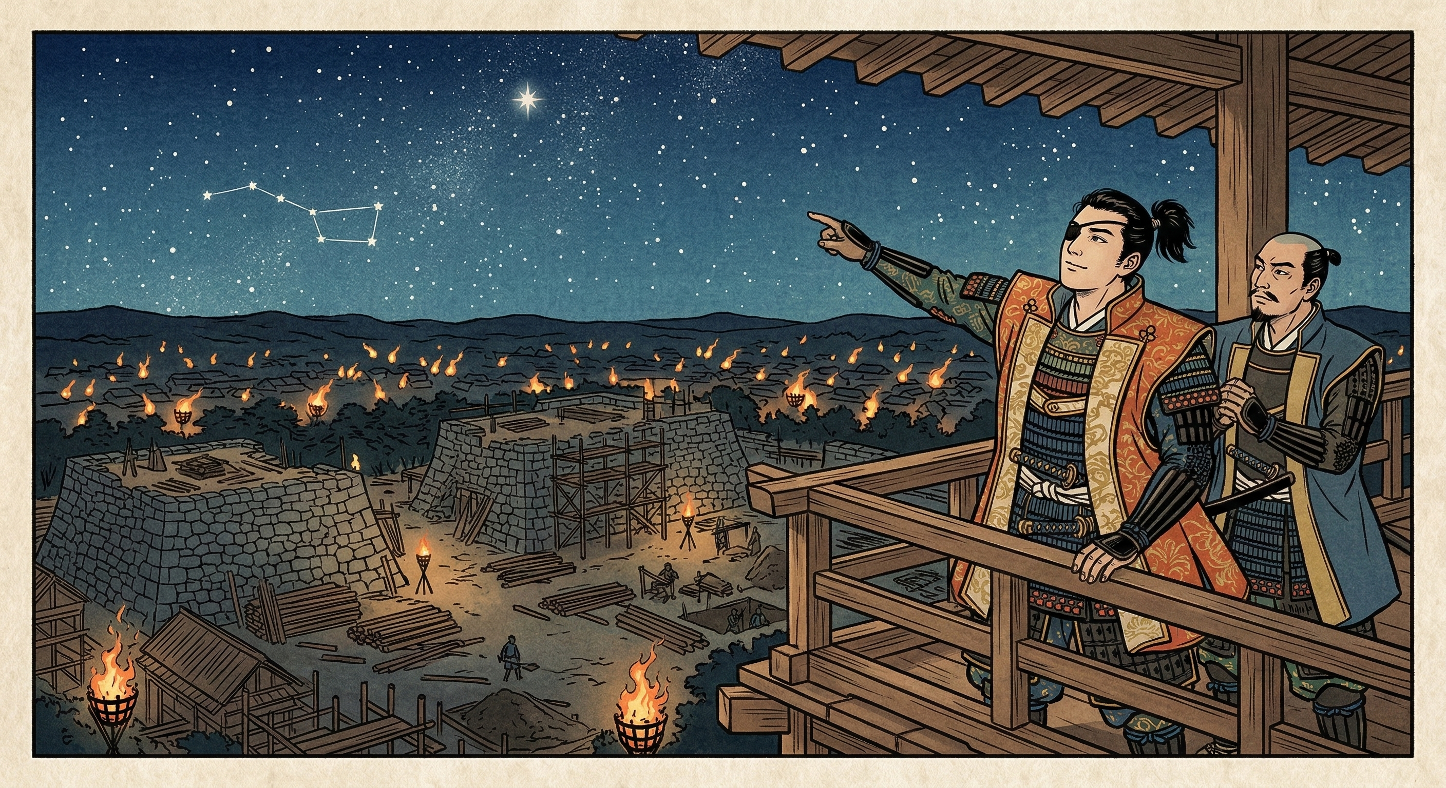 伊達政宗の「城、星と同じく永遠なれ」は後世の創作だが、彼の星辰崇拝と仙台城下の六芒星結界に裏打ちされた、伊達家の永続的繁栄を願う壮大なビジョンを象徴する。