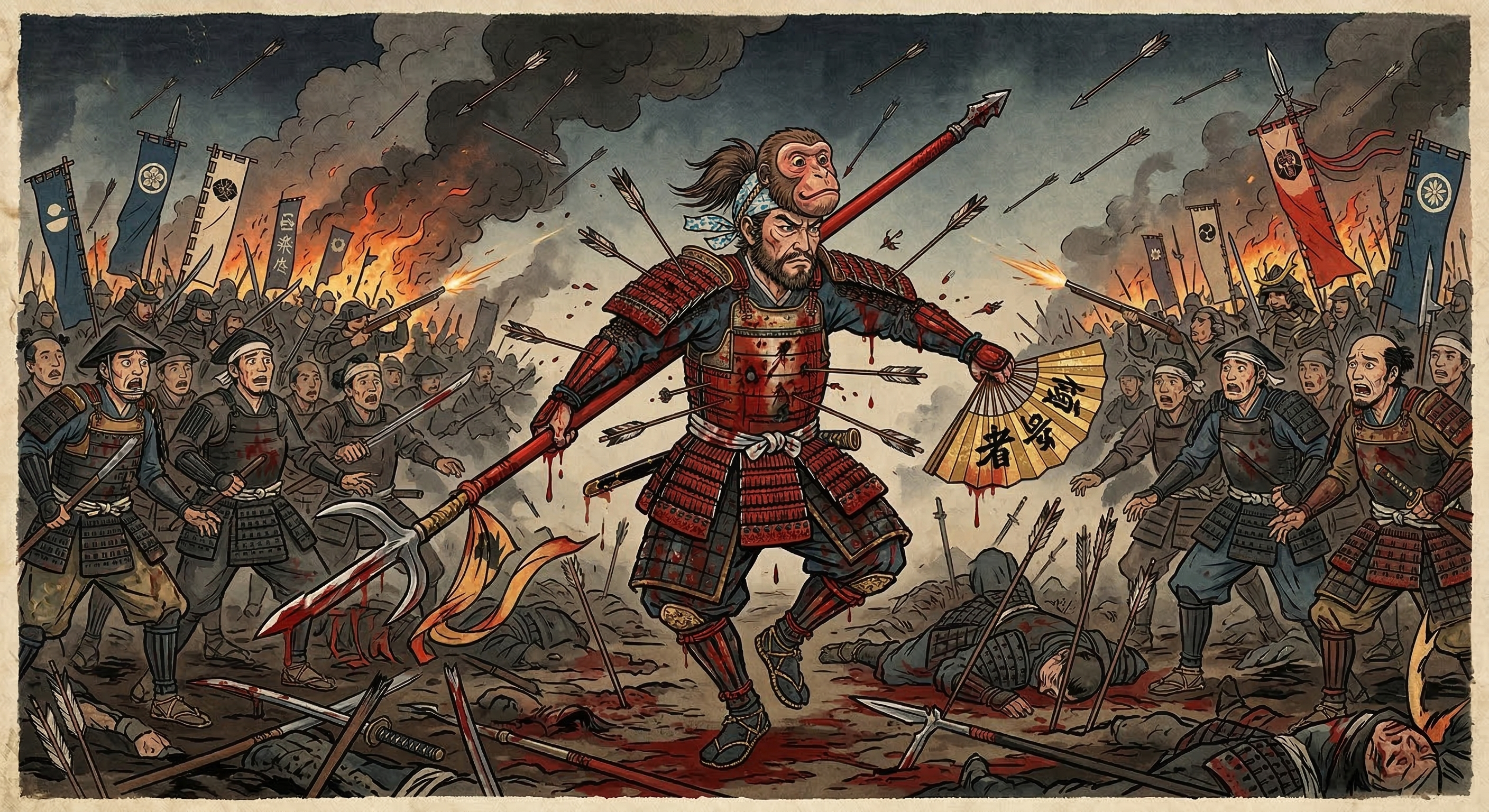 前田慶次の「敵前での舞と矢玉の中の闊歩」逸話は、長谷堂城の奮戦と聚楽第の猿舞が融合した創作。傾奇者としての彼の本質と伝説の形成過程を探る。