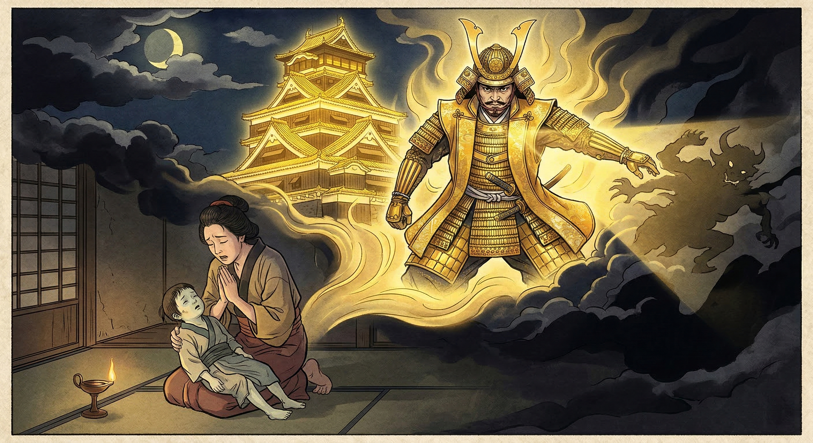 加藤清正は、治水や築城の功績、疫病退散の神としての信仰、そして夢を重んじたことから、民衆の夢を守る守護霊「清正公」として後世に語り継がれる。