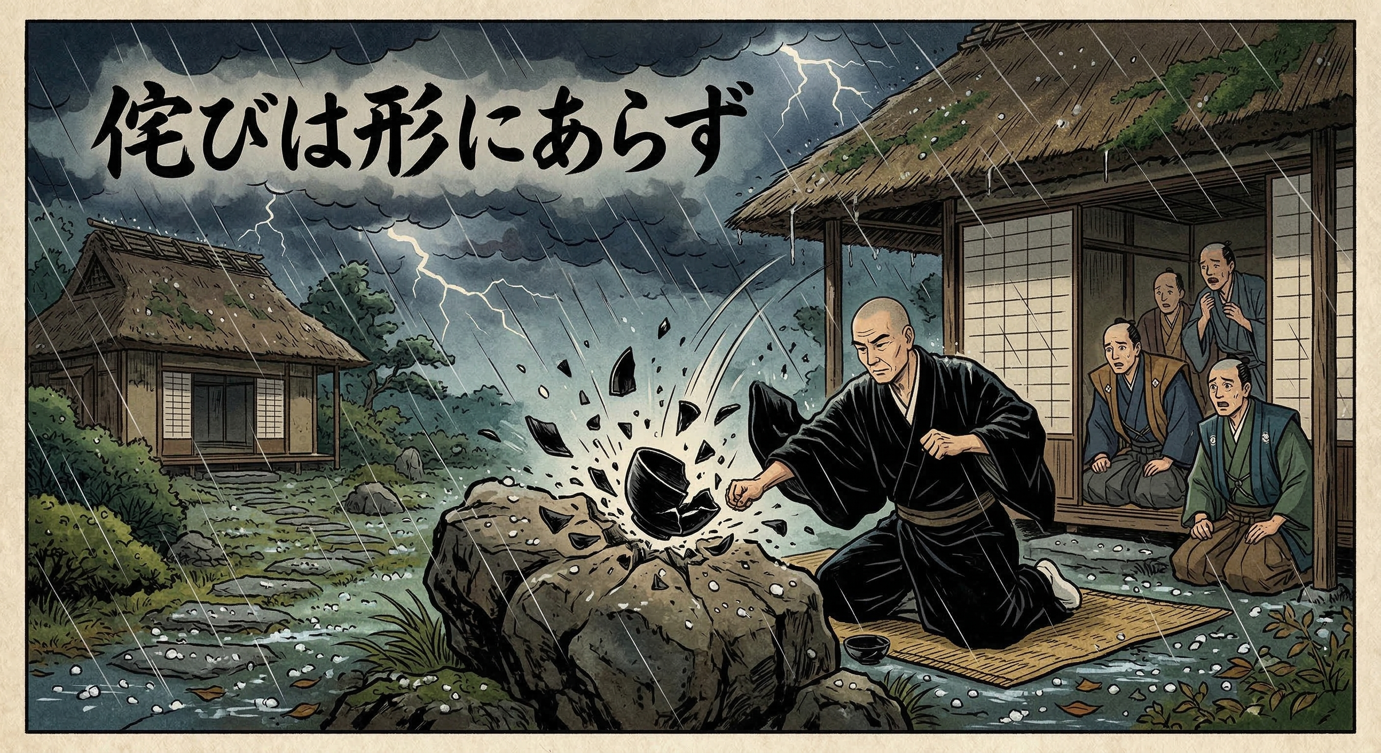 千利休の「茶碗割り侘びは形にあらず」遺言譚の真実と伝説の深層を探る。史実との対比から、利休の死生観、芸術と権力の相克、そして侘び茶の真髄を解き明かす。