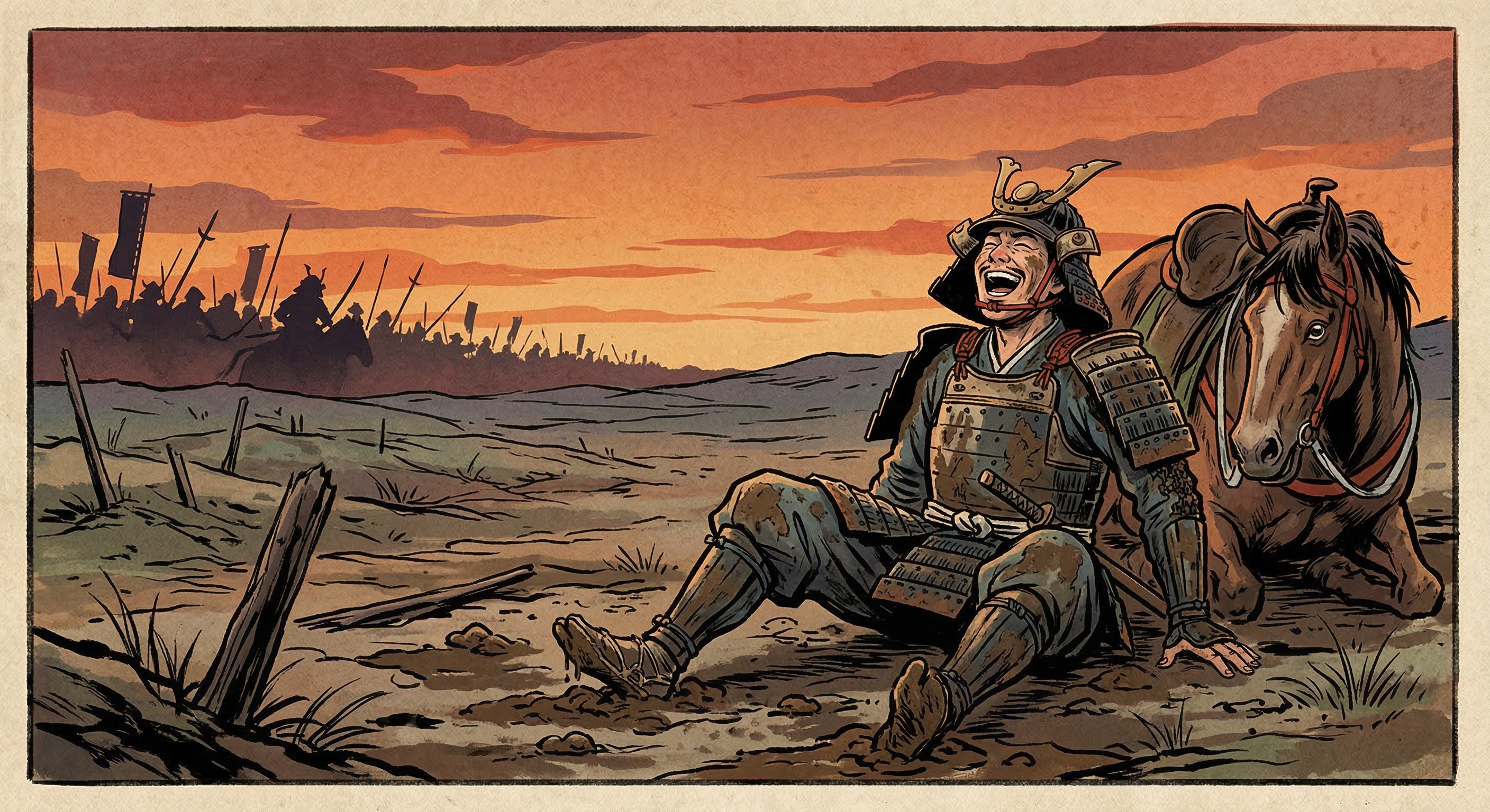 徳川家康～三方ヶ原敗走中馬糞踏み転倒笑う～