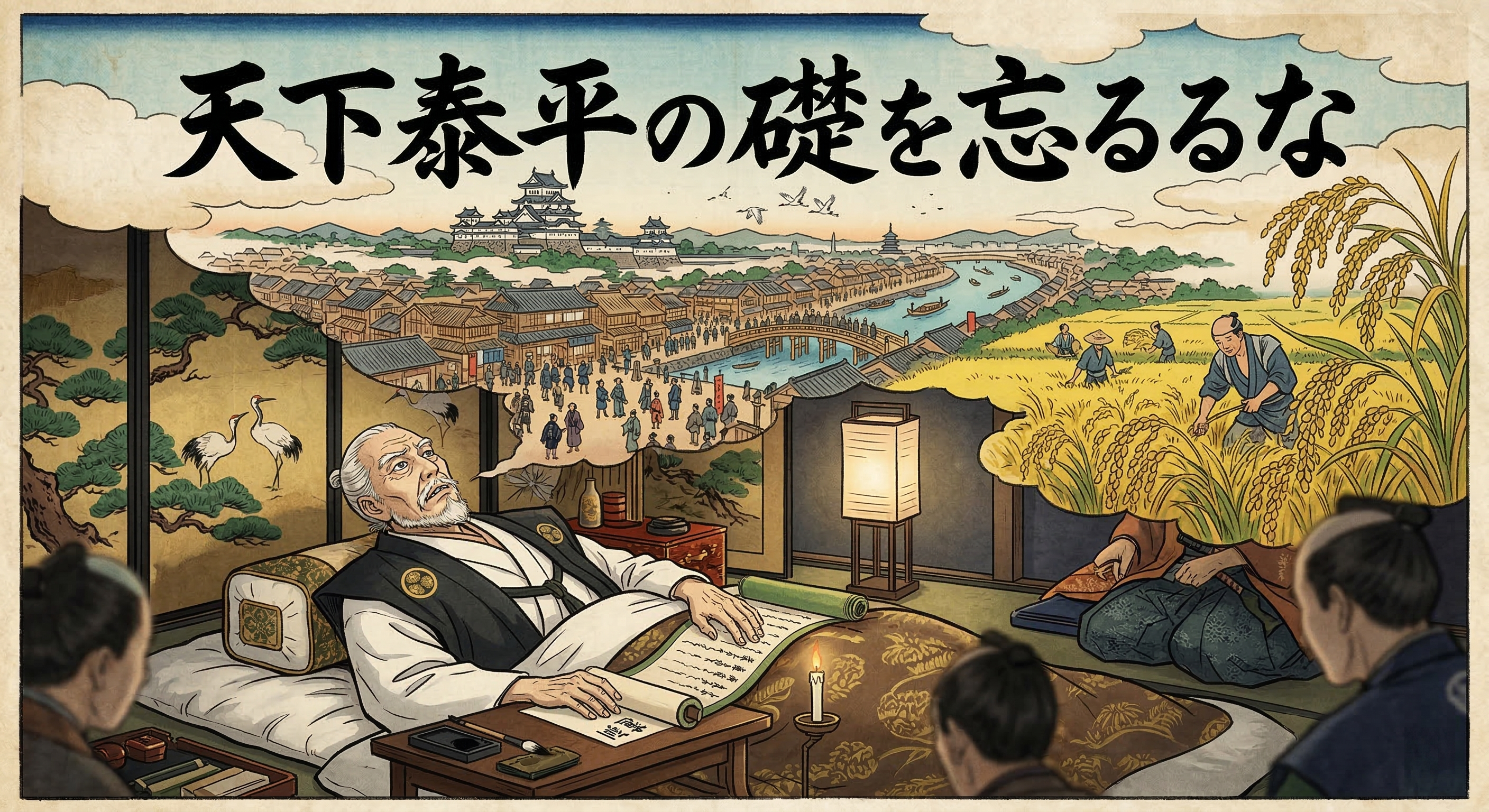 徳川家康の「天下泰平の礎を忘るるな」という遺志譚は史実ではないが、彼の生涯、幕府の神格化、家光の統治体制確立が融合し、理想の君主像として後世に語り継がれた。