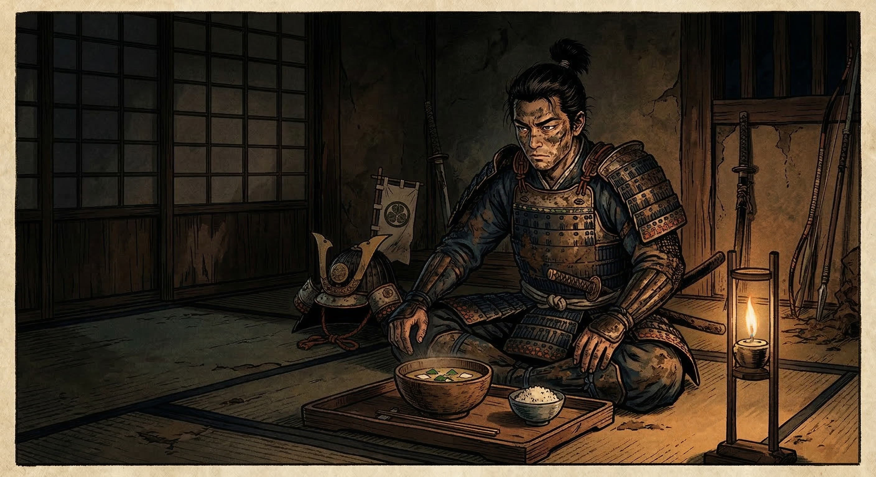 徳川家康の「敗走後、味噌汁薄く勝利誓う」逸話は、湯漬けが元になった創作。三方ヶ原の屈辱を忘れず再起を誓う家康の不屈の精神と、リーダーシップを象徴。