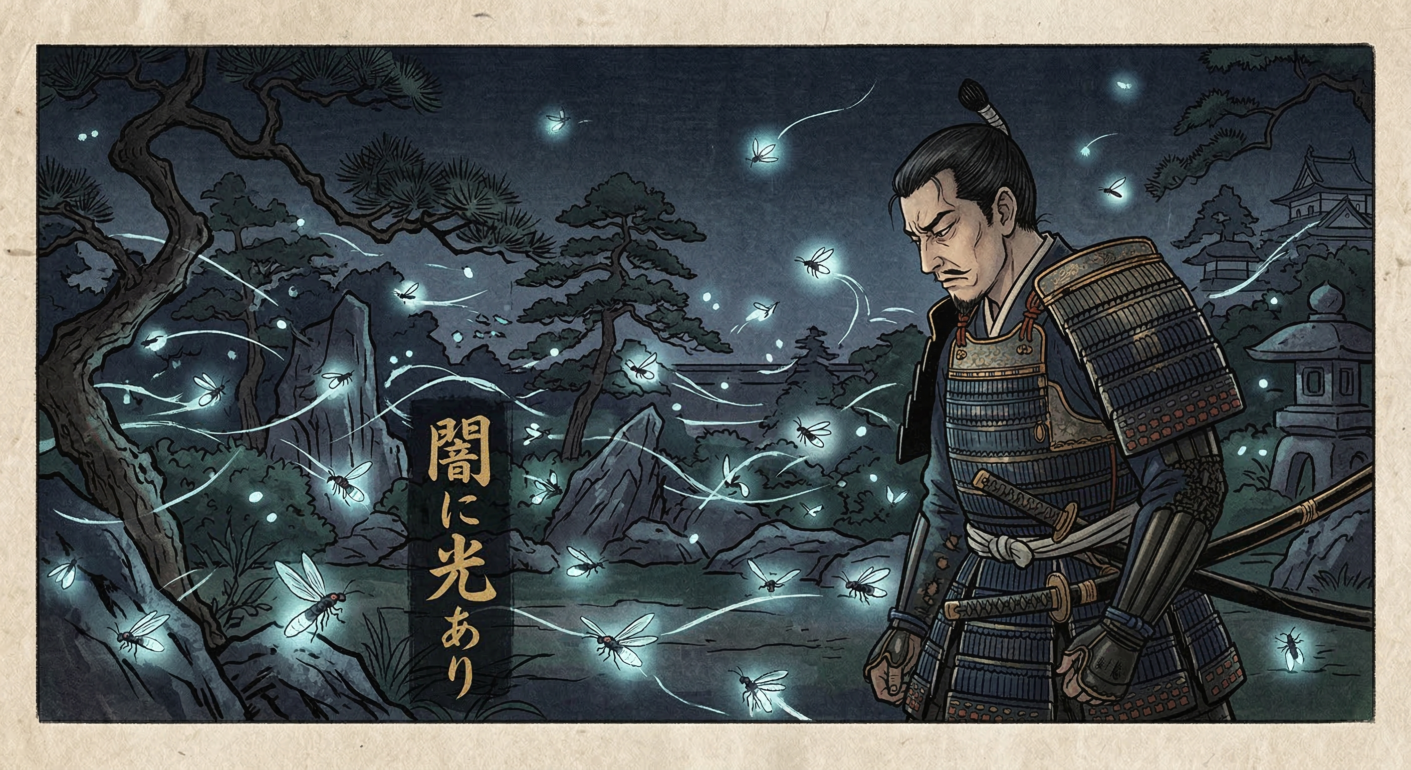 明智光秀、本能寺前夜の「闇に光あり」蛍の逸話は史実ではないが、動機や苦悩を象徴。蛍は魂の化身、仏教・武士道思想と関連し、光秀を悲劇の英雄として再構築する物語。