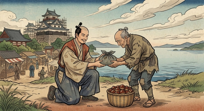 明智光秀　～近江栗好物農民に銭配り温情譚～