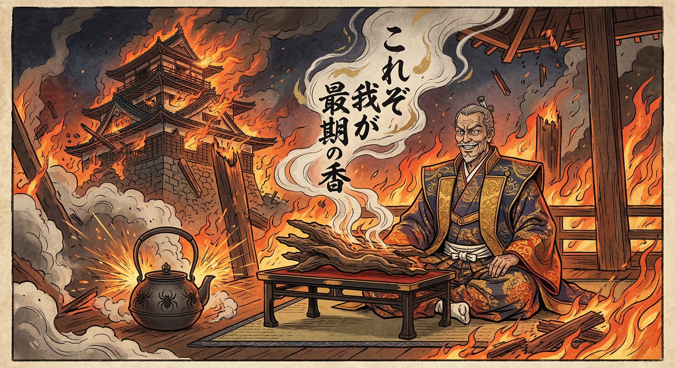 松永久秀の最期を飾る「平蜘蛛」「爆死」「蘭奢待」伝説を史料に基づき検証。信長との因縁や対立構造から、虚実ない交ぜの物語が生まれた背景を解明する。