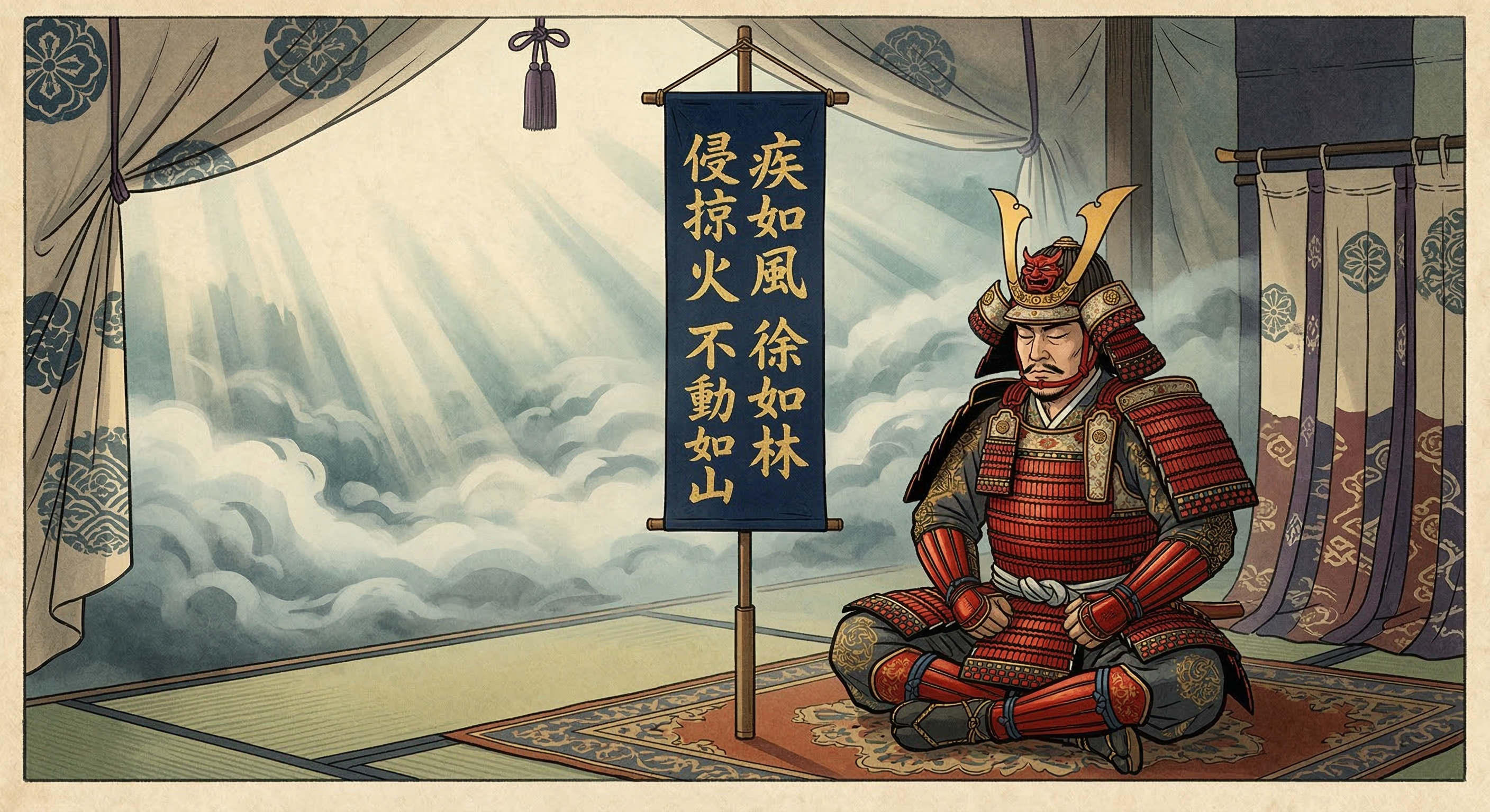 武田信玄の風林火山旗は、兵法と禅融合の精神修養具。孤独な信玄が心を整え、バランスを保つ戒め。史実ではないが、彼の本質を捉えた象徴譚として語り継がれるべきだ。