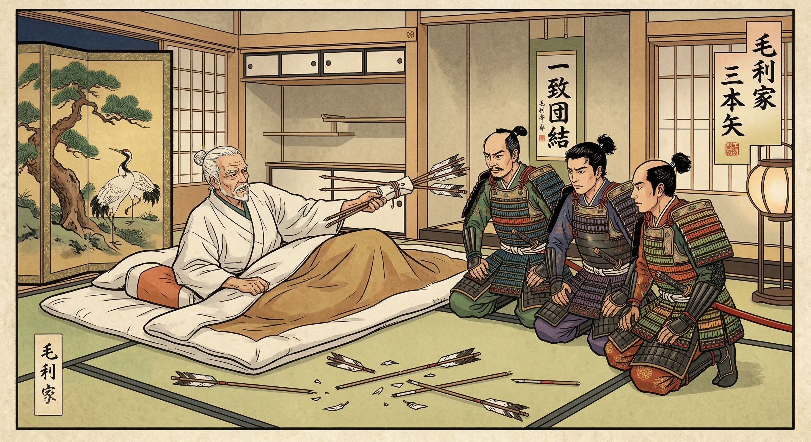 毛利元就の「三本の矢」の逸話は史実ではないが、その教訓は『三子教訓状』に由来。兄弟の結束と毛利家の統治戦略、そして物語が後世に与えた影響を考察する。