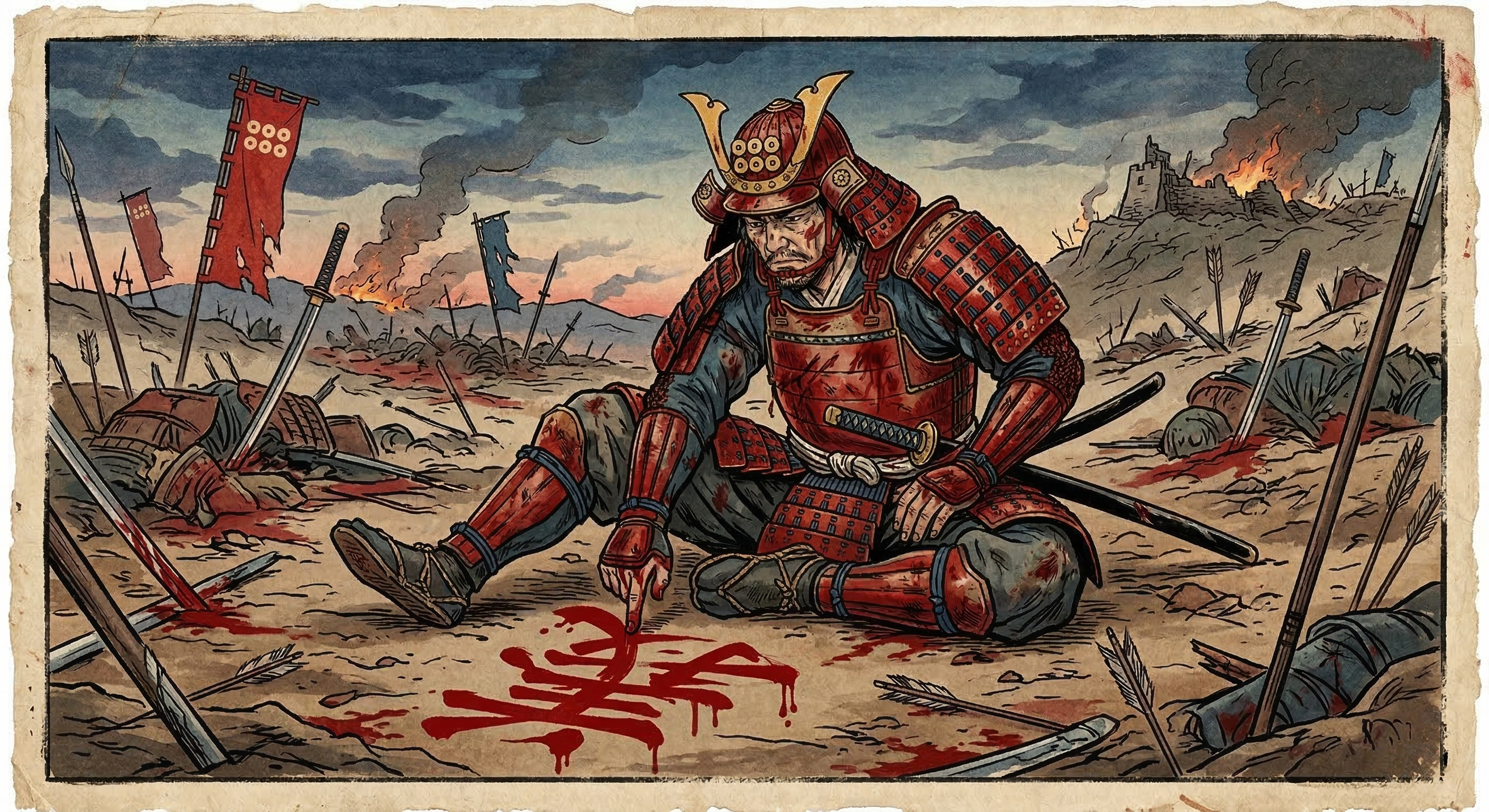 真田信繁が討ち取られた後、血で「義」の字を描いた伝説の真相を史実と物語から探求。武士道における「義」の精神と、後世に形成された英雄像の背景を考察。