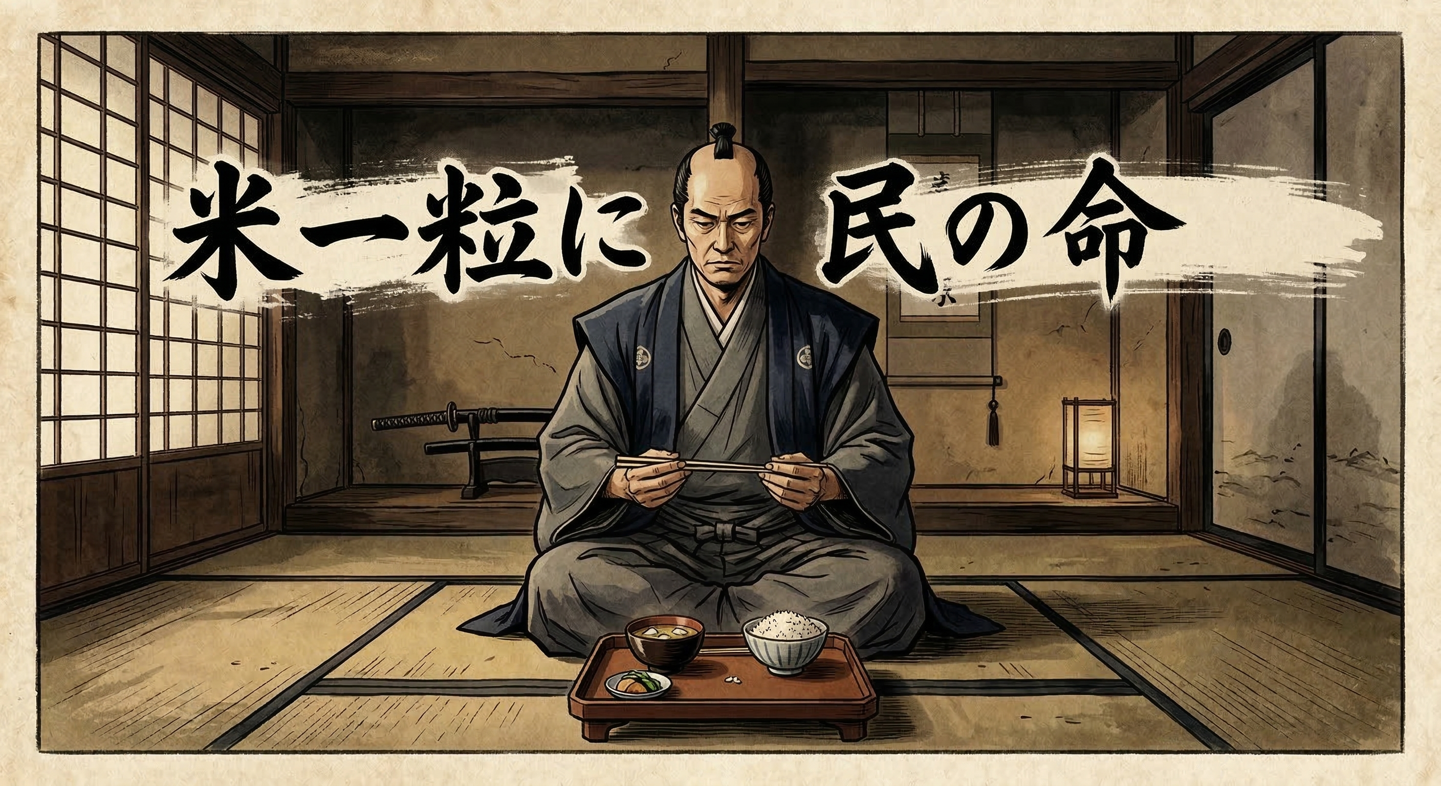 石田三成「米一粒民の命説き箸整え倹約譚」を考証。史料の不在と象徴的真実、太閤検地や佐和山での善政、倹約と規律に裏打ちされた彼の思想的背景を解明する。