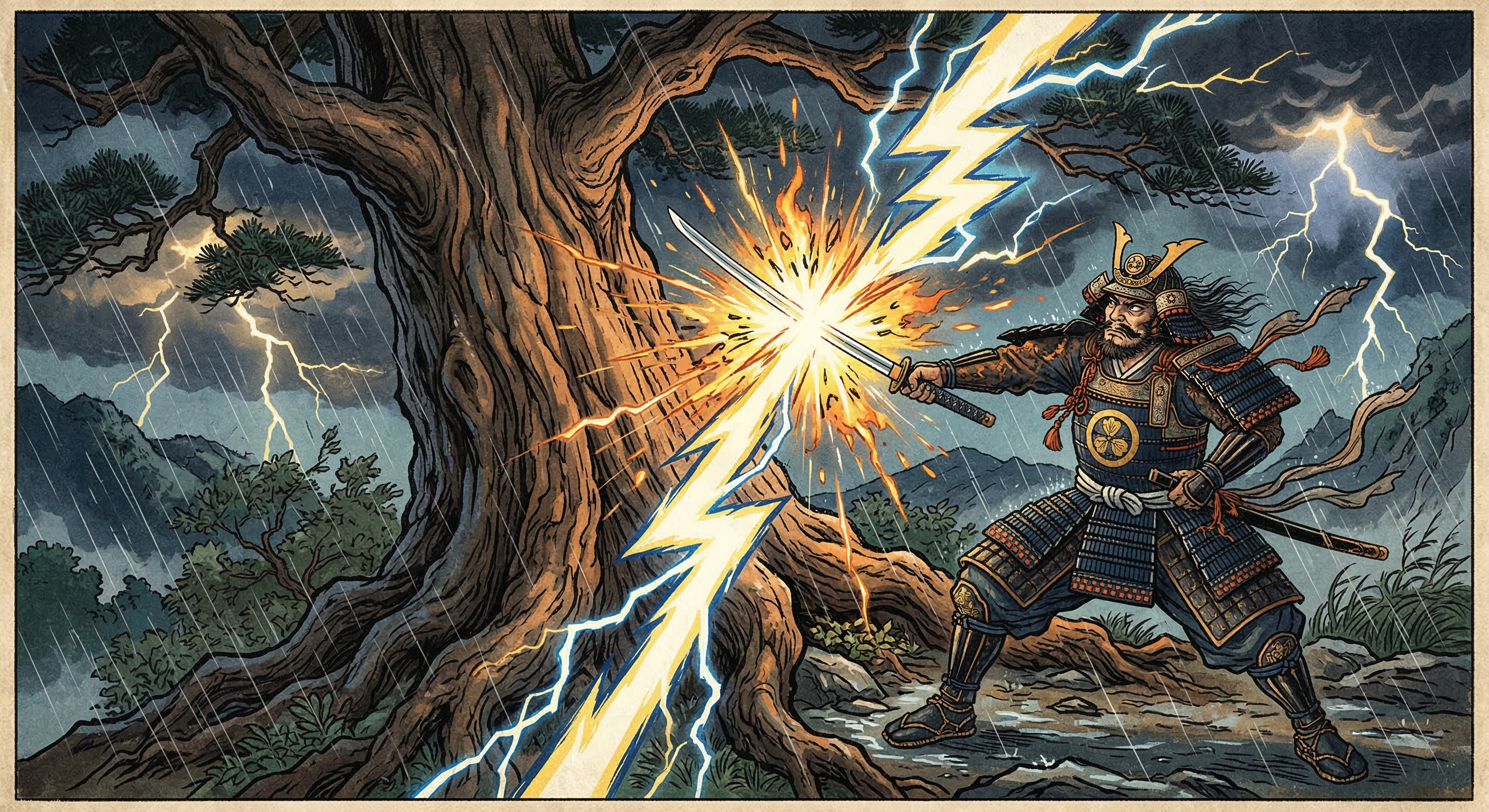 戦国武将・立花道雪に伝わる「雷切り」の神異譚を徹底解剖。史実と伝説の交錯から、彼の超人的な武勇と、立花家の神格化に果たした役割を考察する。