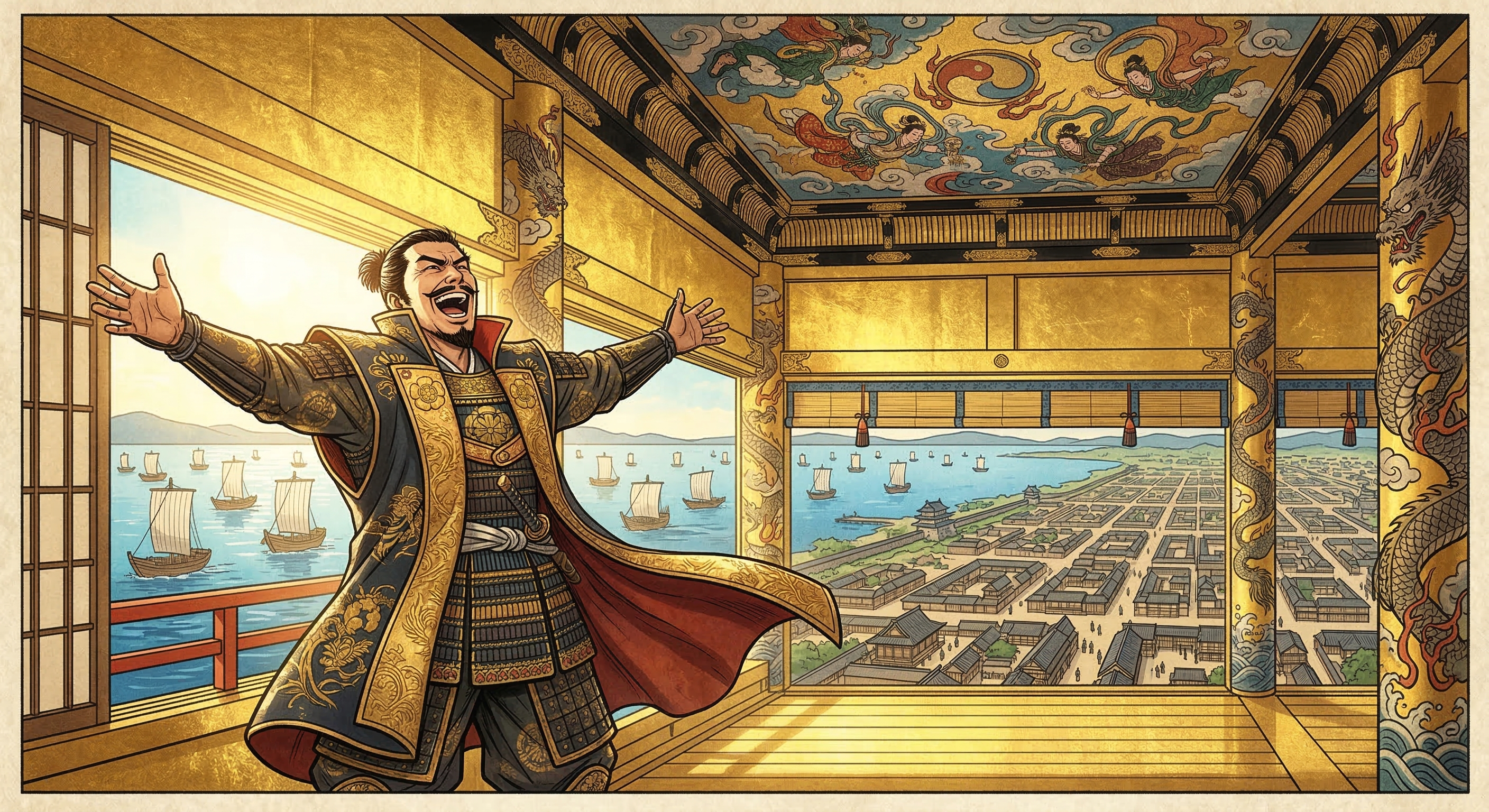 織田信長「天下高笑い覇気逸話」を検証。安土城天主からの眺望と「天下布武」の真意、史料の沈黙と後世の創作による逸話の形成過程を解き明かす。