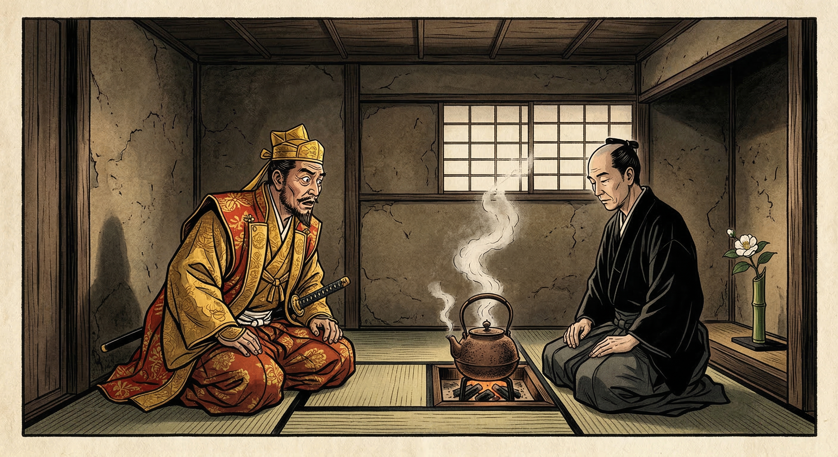 利休の茶会で水の音だけを聴かせた逸話を分析。史料の不在と「理念的逸話」としての価値、茶の湯の「聴く」美学、類似逸話群から静寂譚の真実と精神性を解明。