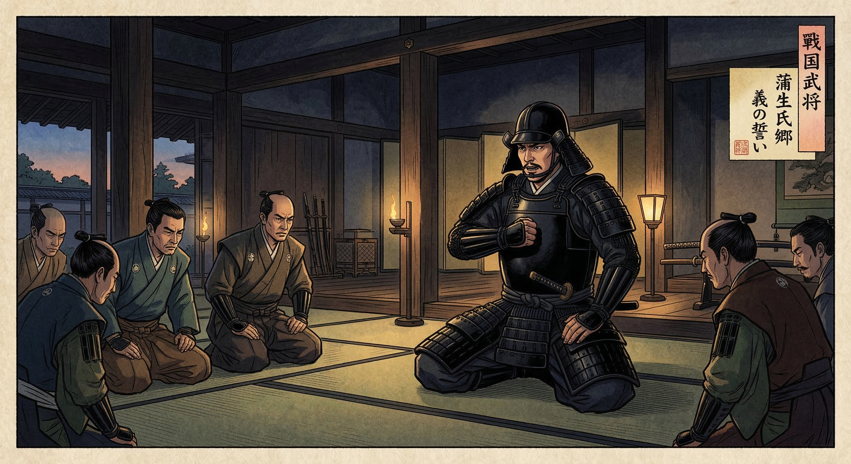 蒲生氏郷の「闇に義を映す」象徴譚を検証。黒塗りの甲冑と銀鯰尾兜の史実、情と厳格さを両立した統率哲学を探り、創作と事実の境界線を解き明かす。