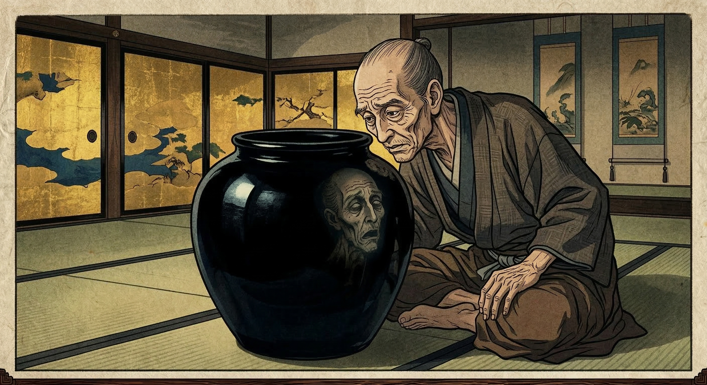 豊臣秀吉が朝鮮の壺に映る顔を見て「栄も泡なり」と呟いた逸話の真偽を検証。彼の晩年の無常観と辞世の句、そして物語が持つ心理的真実を考察する。