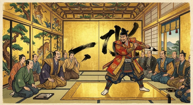 豊臣秀吉　～聚楽第完成時金箔障子を自ら描く～