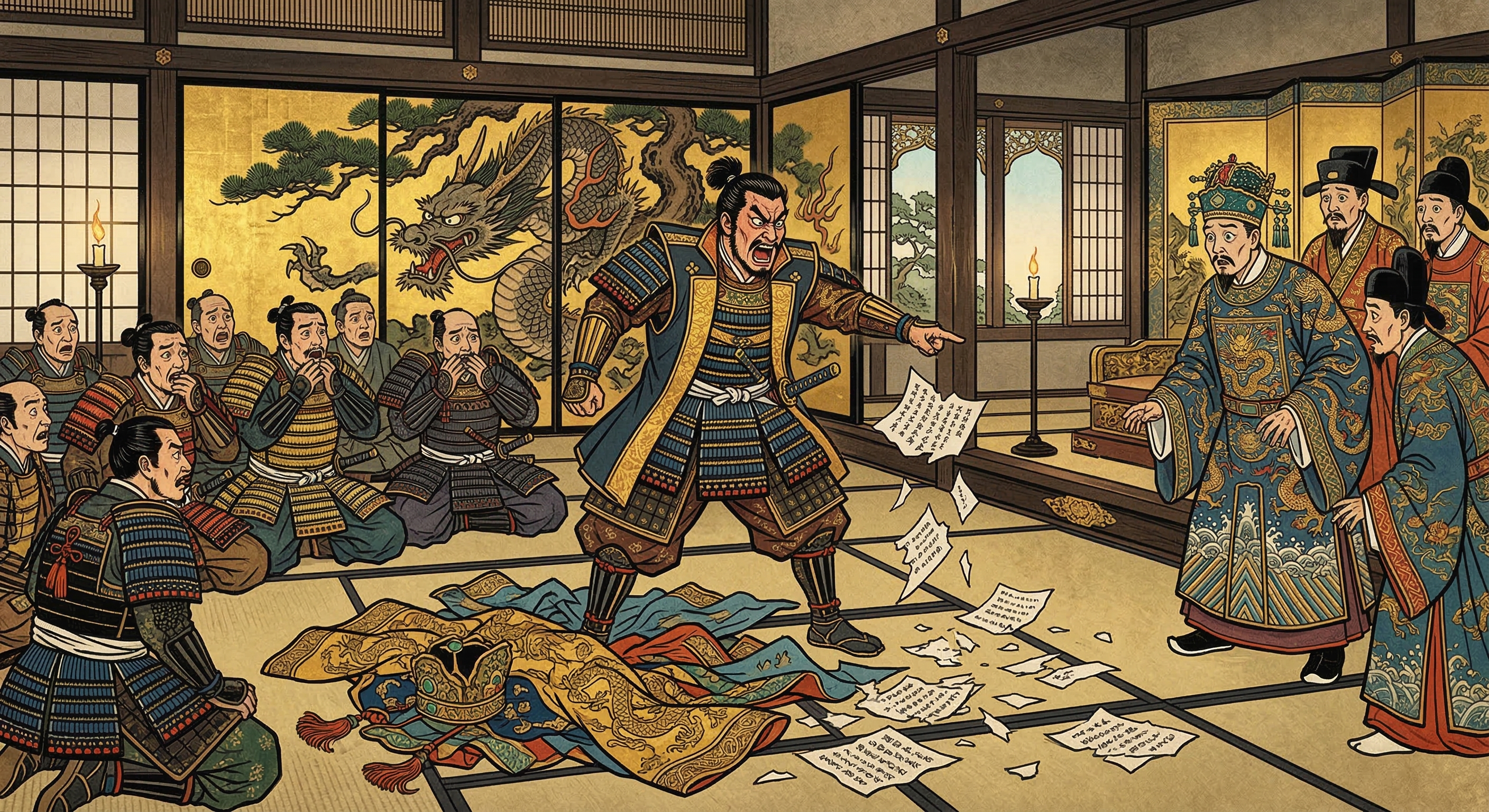 豊臣秀吉の「国の大は心の広さにあり」逸話の真偽を検証。明との講和交渉における史実の激怒と、後世に創作された理想像の背景を詳細に解説。