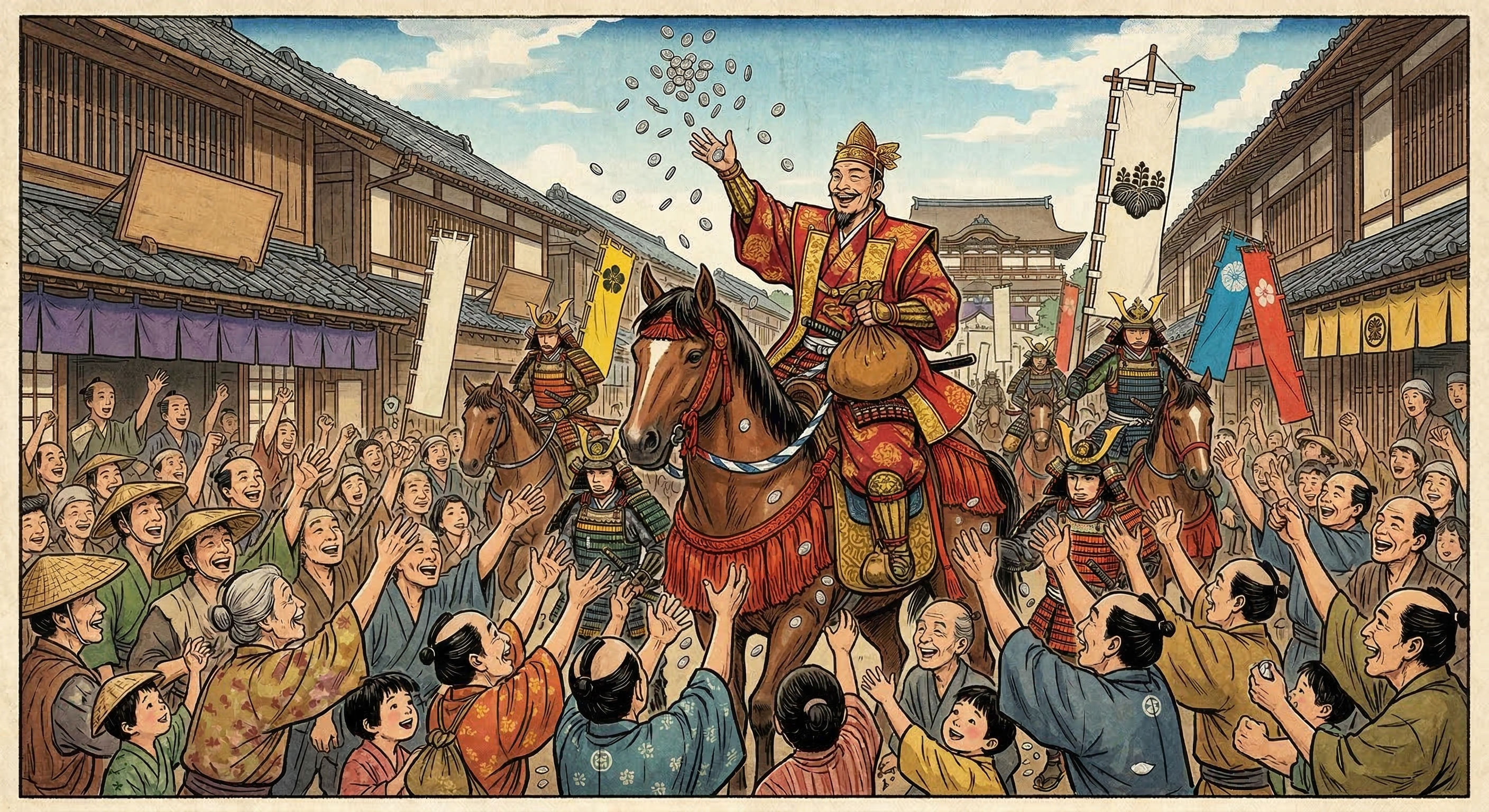 豊臣秀吉「関白任官銭撒き民喜ぶ庶民譚」を調査。史料の沈黙と『絵本太閤記』による創作、関白任官の史実と民衆心理、英雄像の創造と史実の乖離から逸話の真実を解明。