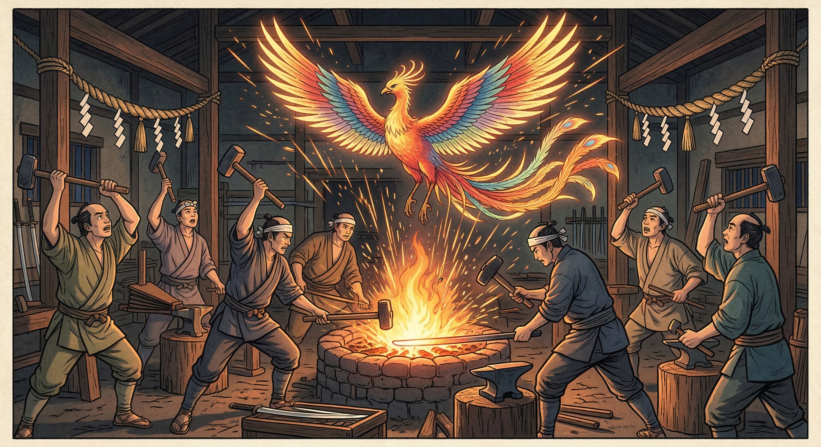 鍛冶職人による信長の刀鍛錬で火花が鳳凰に見えた逸話を考証。鍛冶場の神聖性、鳳凰の象徴性、信長の天命思想から、史実を超えた伝説の意義を解明。