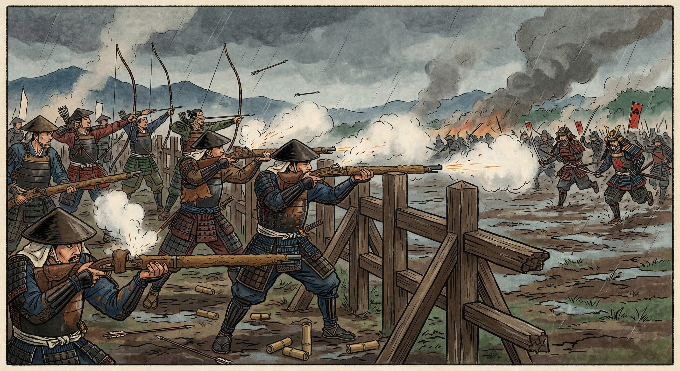 長篠設楽原の鉄砲隊～三段撃ち連射工夫小技伝承～