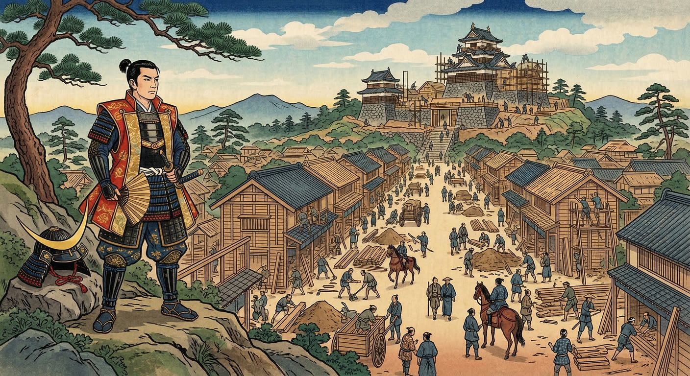 慶長六年、伊達政宗は仙台開府。現代の青葉通ではなく、大町通と奥州街道を基軸に城下町を整備。経済発展を重視した先進的都市計画で、戦国から近世への転換期における政宗の建国宣言であった。