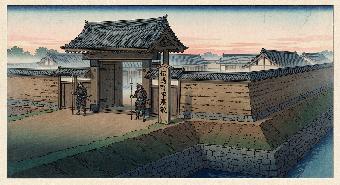 慶長18年（1613年）設置の伝馬町牢屋敷は、戦国から江戸への刑罰思想転換点。幕府の秩序維持と統治を象徴し、江戸社会の縮図として機能した。