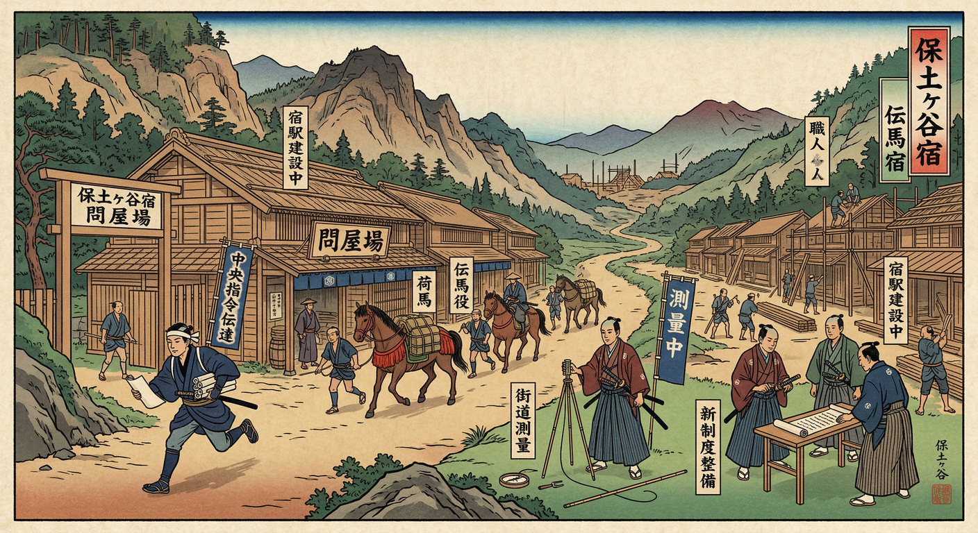 関ヶ原の勝利後、徳川家康は全国支配の基盤として東海道整備に着手。1601年、伊奈忠次を責任者とし、交通の要衝である保土ヶ谷に宿場を設置した。