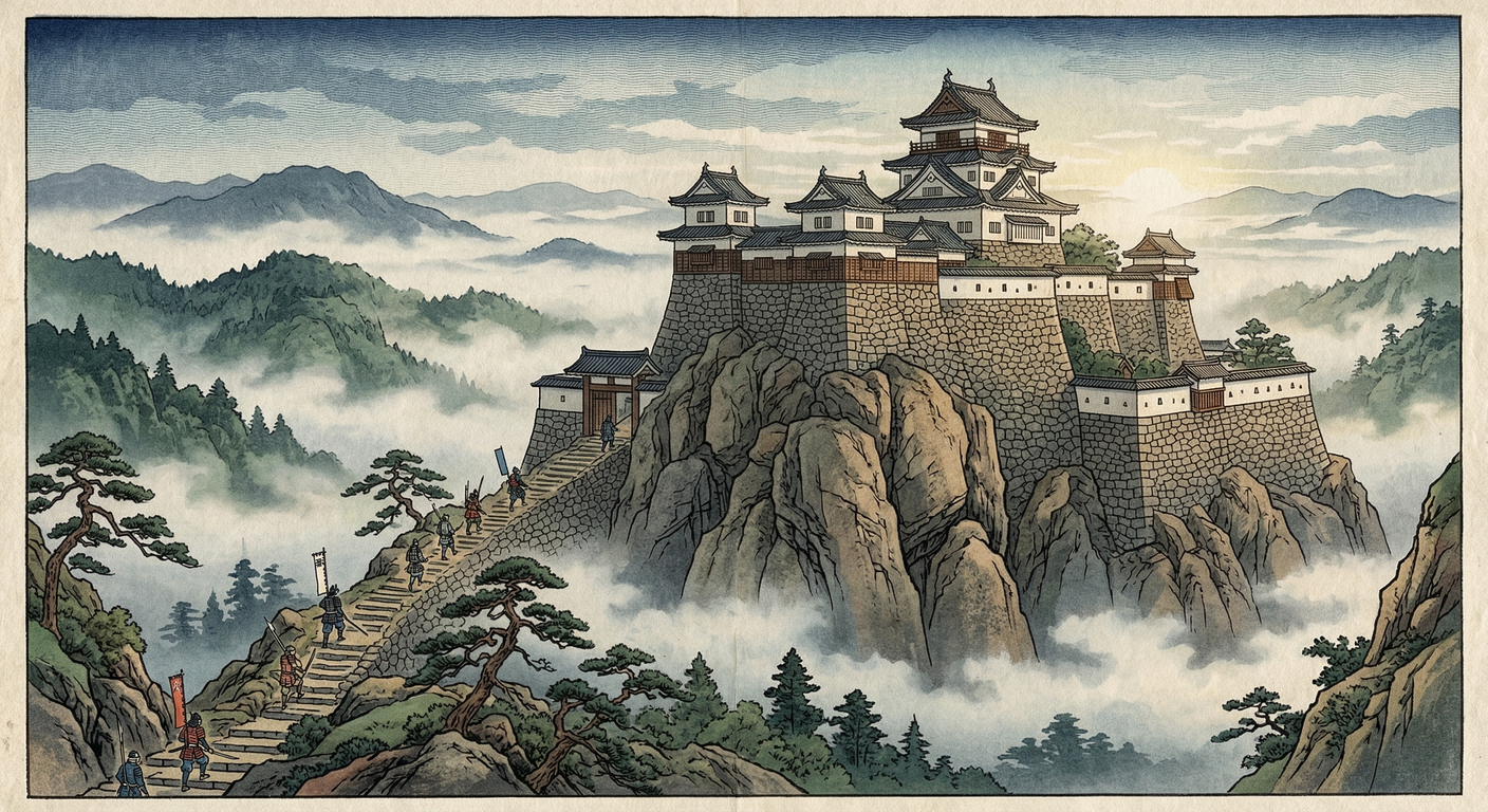 慶長5年、徳川家康は関ヶ原後、備中松山城を西国経営拠点とし、小堀遠州に改修を命じた。遠州は山麓に政庁、山上に詰の城を置く二元的構想と「綺麗さび」を融合。中世山城を近世城郭へと転生させた。