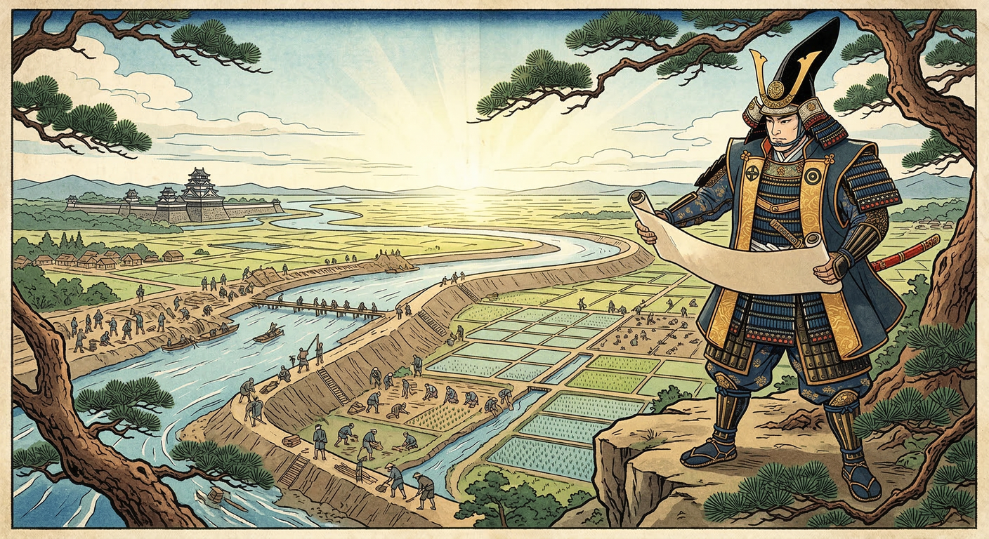 慶長5年、加藤清正は関ヶ原後に肥後一国を拝領。佐々成政の失敗を教訓に、徹底検地と大規模治水事業で石高を増大。表高を低く申告し、余剰資金で熊本城を築城。肥後社会の近世的変革を推進した。