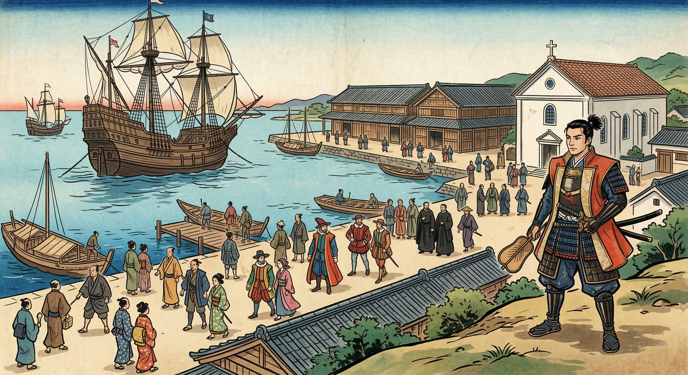 1570年、有馬氏の口之津港は南蛮貿易で栄えるも、大村純忠が長崎を開港。イエズス会は長崎を選び、口之津は経済的役割を終え、宗教・文化拠点へ転換。天正遣欧少年使節の構想が練られた。