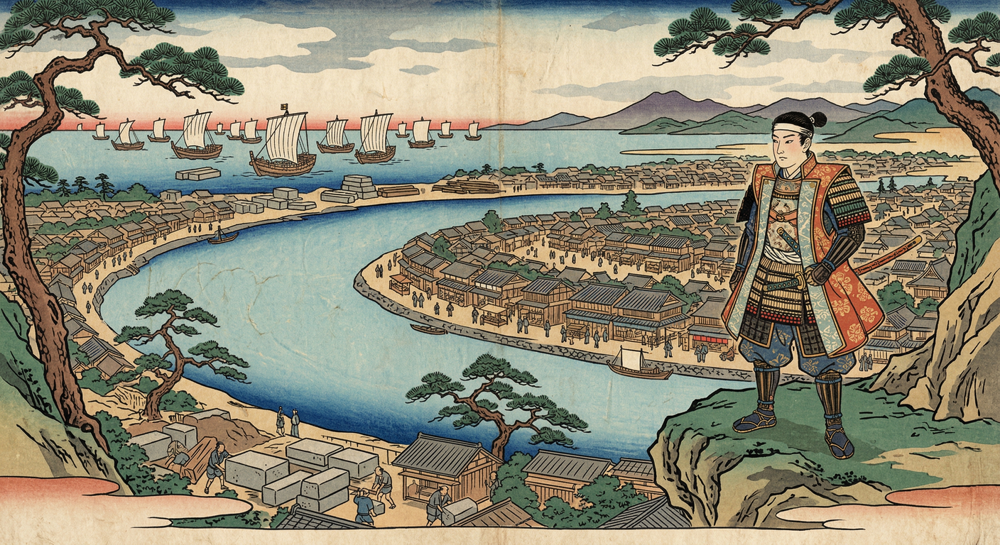 慶長六年、黒田長政は関ヶ原の功により筑前国を拝領。旧名島城の限界を認識し、新時代に相応しい本拠として福崎に福岡城を築城。博多と一体化した双子都市を形成し、黒田藩の礎を築いた。