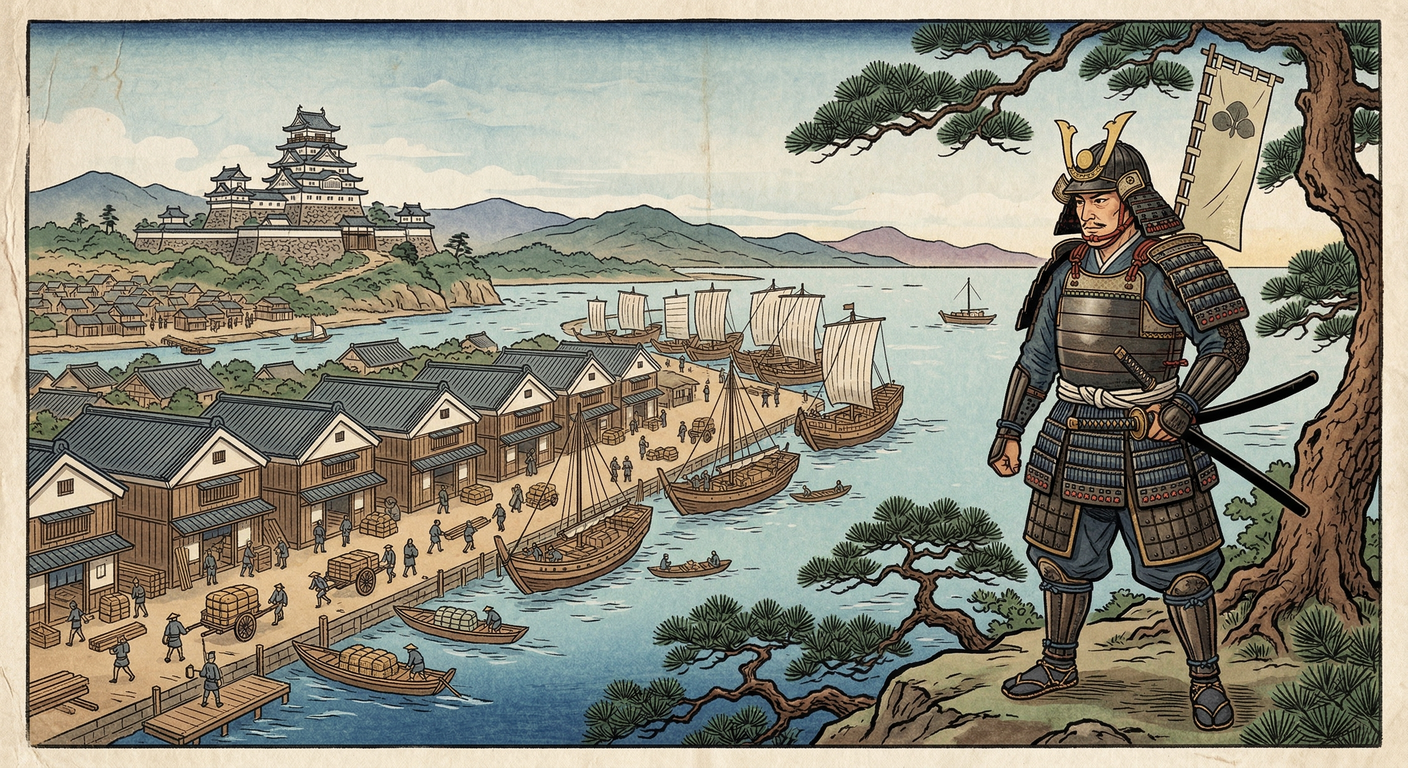 慶長九年、佐竹義宣は関ヶ原の敗北後、秋田へ転封。旧湊城を破却し、内陸に久保田城を築城。土崎湊を藩の物流拠点として再編した。これは佐竹氏の再生をかけた壮大な都市計画であり、久保田藩の礎となった。