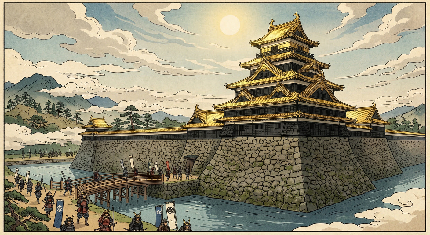 天正十一年、豊臣秀吉は石山本願寺跡地に大坂城を築城。後継者争いを制し、天下統一拠点として大坂を選んだ。天下普請で築かれた壮大な城は豊臣政権の象徴となり、大都市大阪の基礎を築いた。