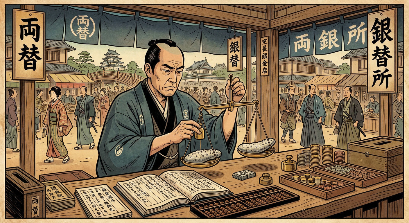 慶長6年、家康は大坂に銀座を設置。豊臣家経済力を削ぎ、全国の銀流通を掌握する戦略。鋳造せず、西日本の銀を集積・管理し京都へ送るハブ。戦国貨幣混乱を収束させ、幕府経済基盤を確立した。