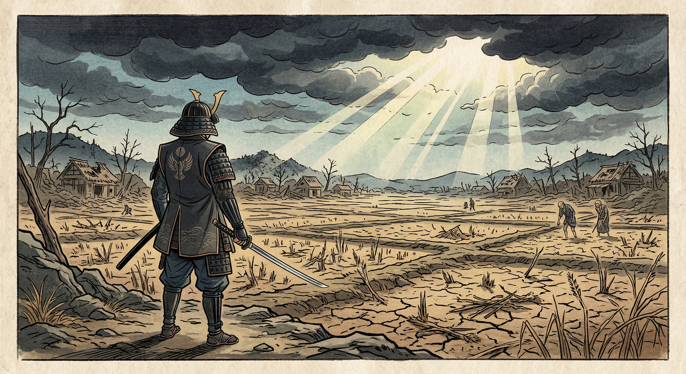 天文の大飢饉（1540年）は小氷期と戦乱が重なり発生。異常気象で飢餓と疫病が蔓延し社会崩壊。武田信虎追放など大名の統治能力が問われ、後の天下統一に影響を与えた。戦国乱世を解き明かす鍵。