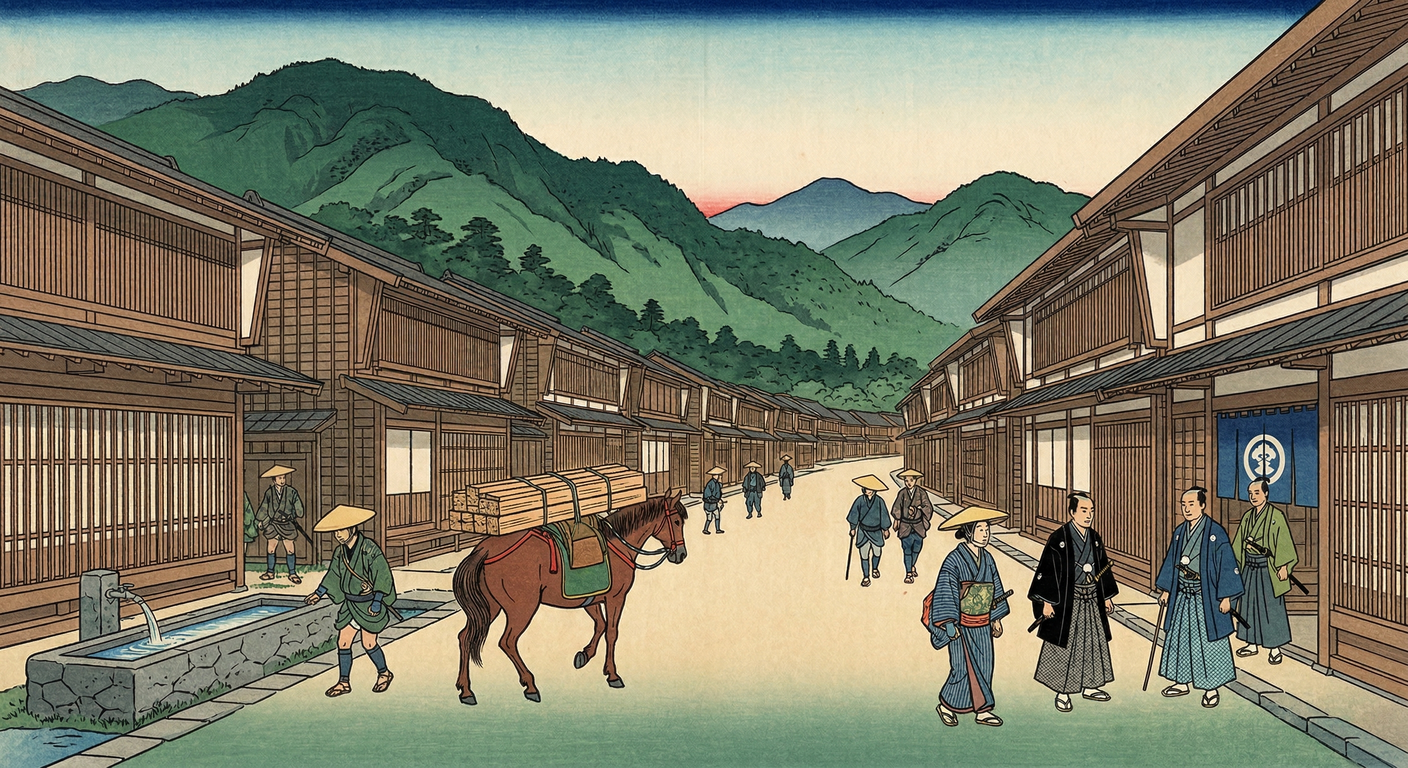 慶長7年（1602年）に整備された奈良井宿は、徳川家康の天下統一戦略の一環。軍事・交通・経済の要衝として機能し、木曽檜輸送拠点として繁栄、「奈良井千軒」と称された。