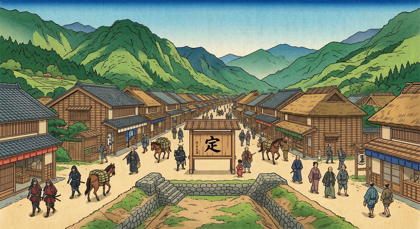 慶長7年（1602年）に整備された妻籠宿は、戦国期の軍事拠点から徳川の宿駅へ変貌。山村氏らが幕府指令を執行し、伝馬役や助郷制度で支えられ、社会変革を促した。