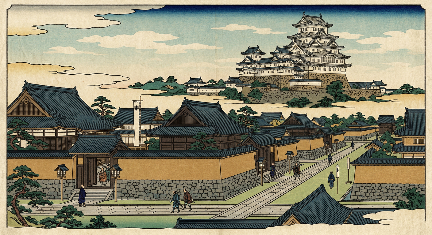 慶長六年、池田輝政は姫路城大改築と並行し、戦略的要衝に寺町を形成。これは軍事防衛、防火、宗教統制、都市計画を兼ね、徳川政権下の姫路を西国支配の拠点とする壮大な構想であった。