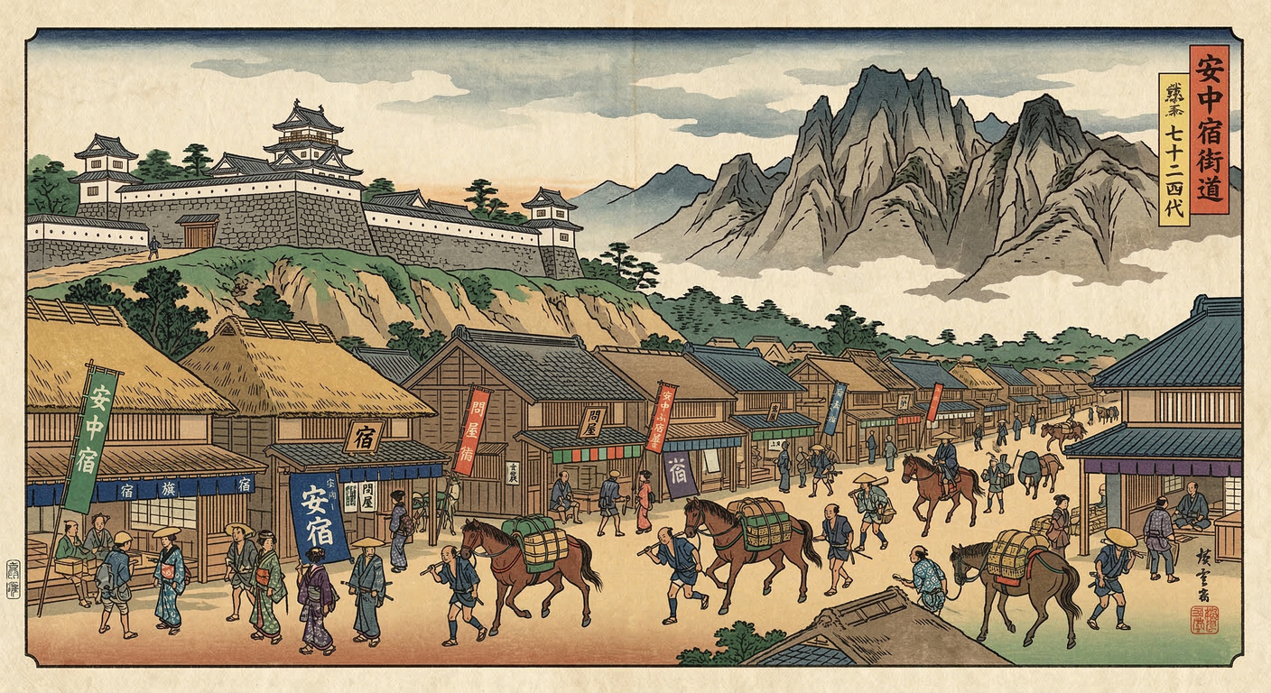 慶長7年（1602年）安中宿は徳川家康の五街道整備で創設。碓氷峠東麓の戦略拠点。戦国終焉と泰平の礎。軍事的要衝から交通・経済拠点へ転換し、発展した。