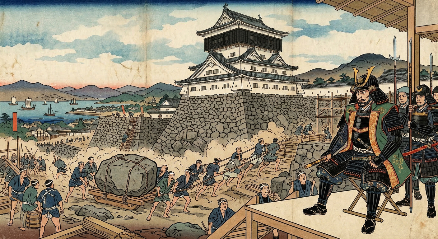 細川忠興は1602年、徳川家康の命で豊前小倉に築城を開始。関門海峡に面した要衝に、周囲8kmの総構と、常識を覆す「唐造り」天守を持つ城を約7年で完成。九州支配の拠点として徳川覇権を確立した。