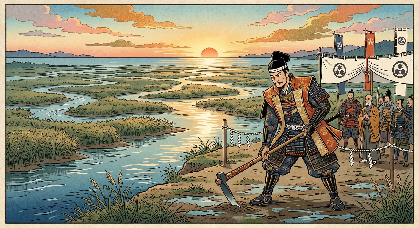 天正十八年、毛利輝元は吉田郡山城から太田川デルタへ本拠を移し、広島城下町を造成。軟弱地盤を克服し、太田川の分流を堀に活用。軍事・経済・統治を統合した新都を築き、西国随一の商業都市へと発展させた。