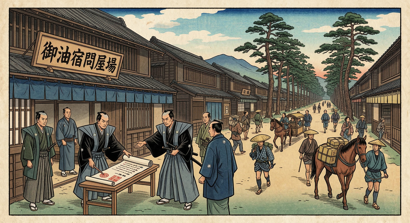 慶長6年、家康は東海道の伝馬制度を確立し、御油宿を公式宿場に指定。隣の赤坂宿とは元々一つの宿場で、距離が極めて近く、上下線で業務を分担するなど特殊な関係にあった。