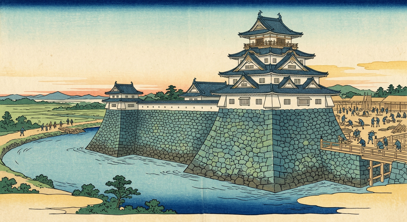 天正十三年、豊臣秀吉の四国平定後、蜂須賀家政は阿波国主となり、秀吉の命で渭津に徳島城を築城。吉野川の水を活用した平山城は、青石の石垣が特徴。藩政の中心として、蜂須賀家280年の礎を築いた。