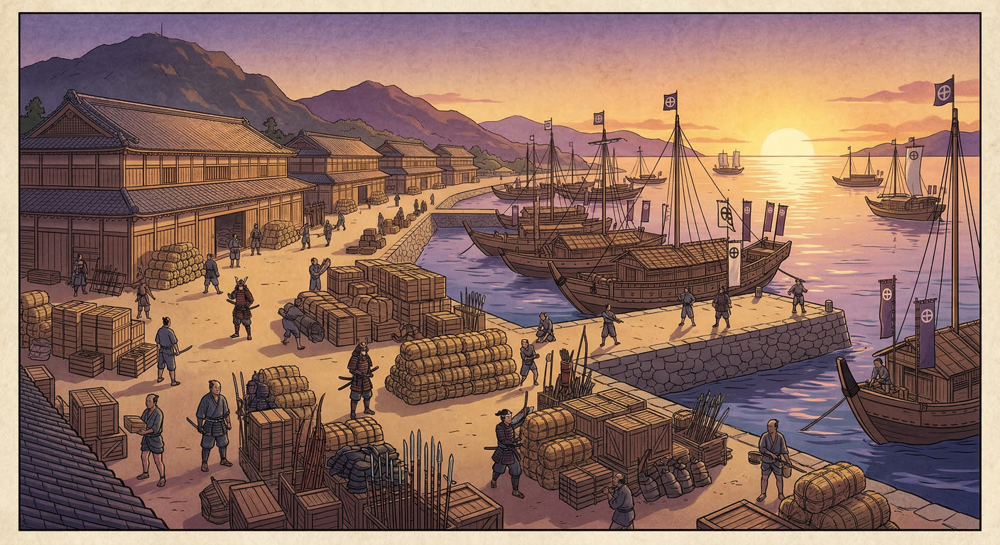 文禄4年、島津氏は慶長の役へ向け志布志港を整備。兵站の脆弱性を克服すべく、陸海施設を拡充し、軍事拠点化。戦後は密貿易拠点として繁栄し、「志布志千軒のまち」を築いた。これは志布志発展の礎となる。