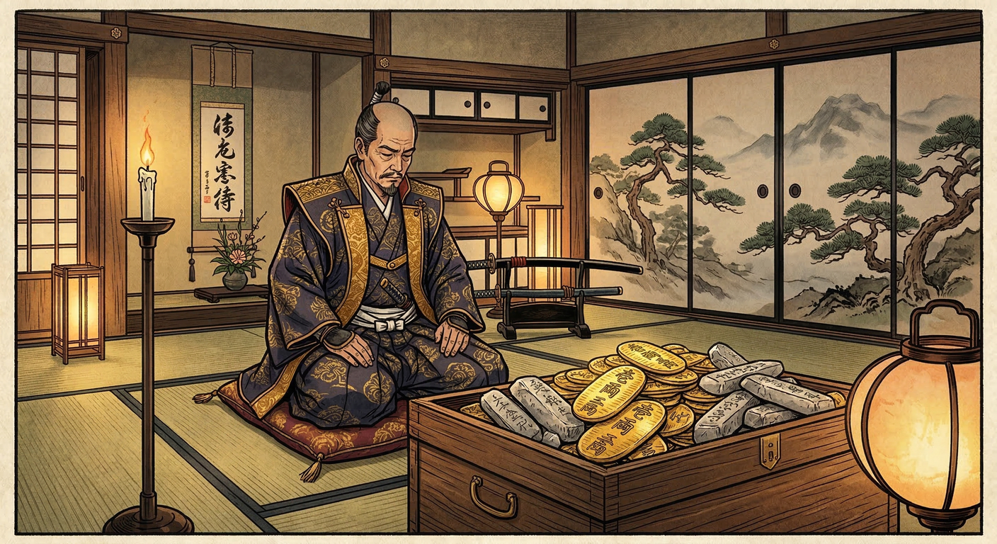 家康、慶長金銀鋳造を開始。戦国期の貨幣混乱を収拾し、金銀山を直轄。慶長小判・丁銀を鋳造し、三貨制度を確立。全国市場を形成し、徳川幕府の経済基盤と泰平の礎を築いた。