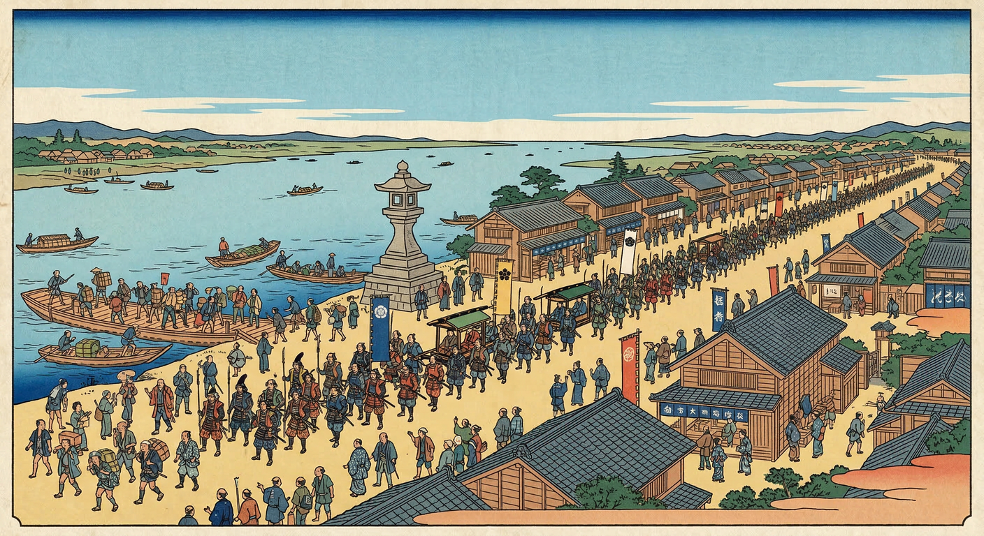 新町宿整備（1602年）は誤認。17世紀半ば以降、参勤交代と土木限界で中山道宿場として発展、1724年正式成立。戦国から江戸への社会変革を象徴。