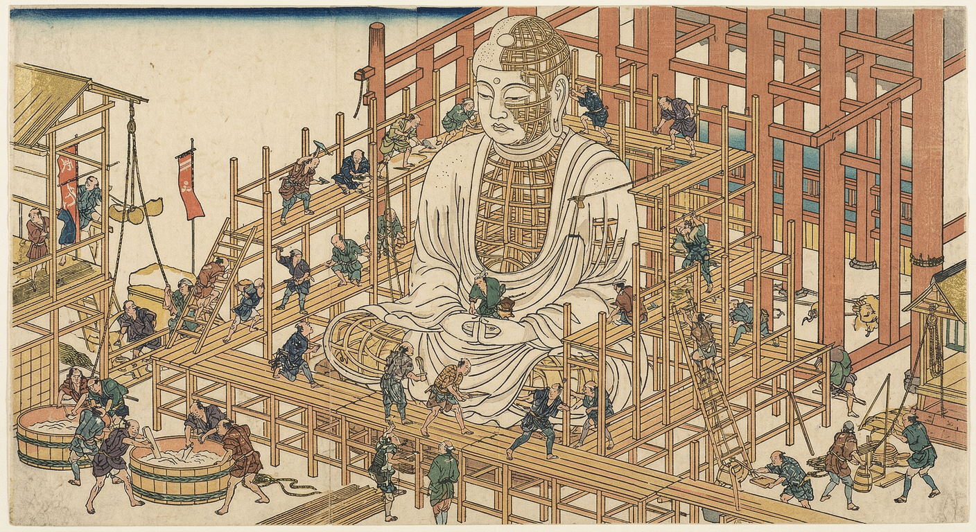 天正17年（1589年）、秀吉は方広寺大仏造立を開始。権威誇示と刀狩令口実を兼ねた国家事業だったが、慶長伏見地震で損壊。秀吉死後も再建難航し、最終的に豊臣家滅亡の引き金となった。