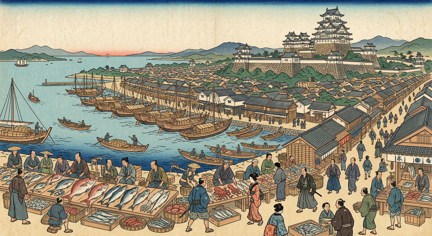 明石浦港の本格整備は慶長十年ではなく、元和三年（1617年）明石藩成立後、小笠原忠真により開始。城・町・港一体の国家プロジェクトとして、瀬戸内海の要衝たる明石の礎を築いた。